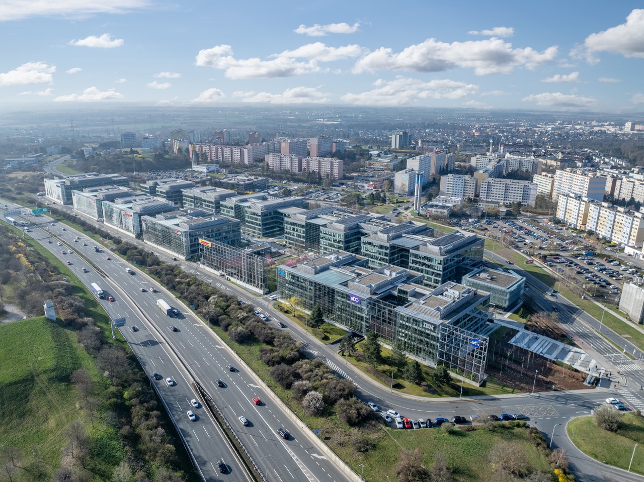 Aerial view with highway access