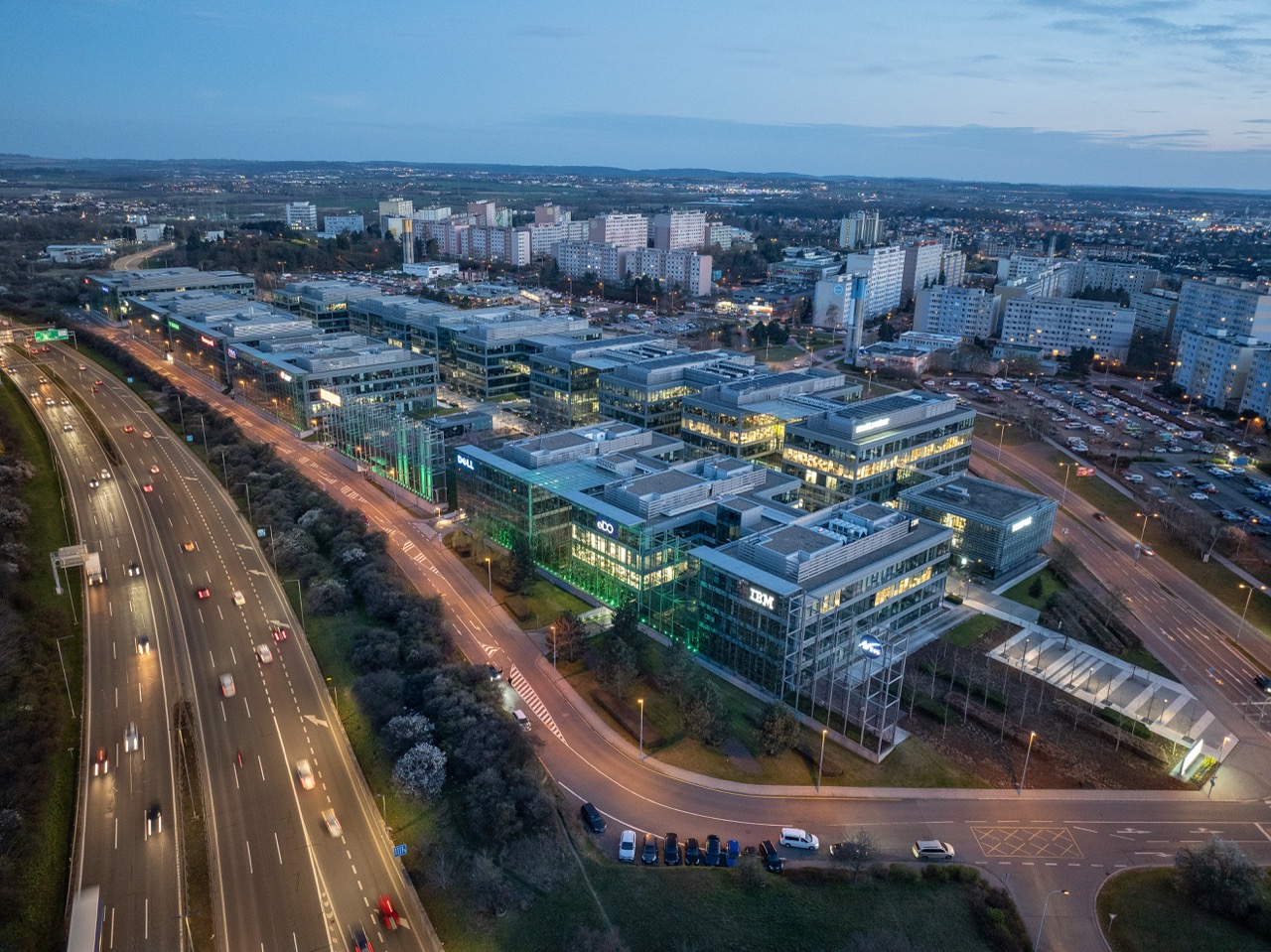 The Park campus at blue hour